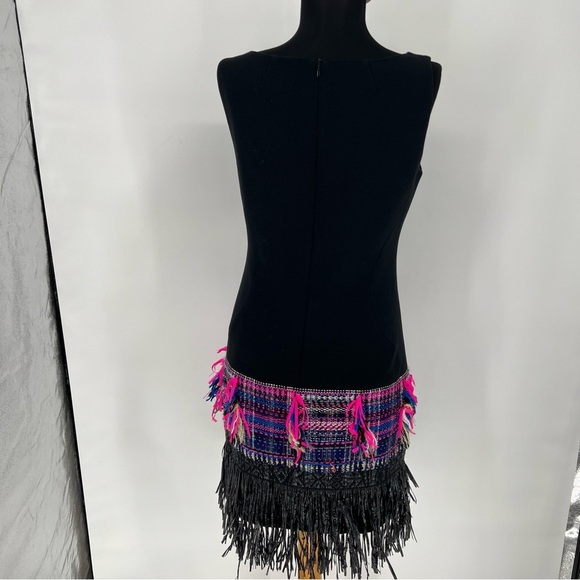 Milly Shift Dress Party Hot Pink Black Taffeta Tweed Detail US 4 Wool Blend - Picture 7 of 13